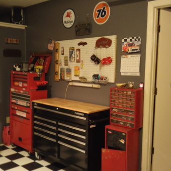 Organized garage with tool chests and pegboard wall - Tom from Clearwater, FL
