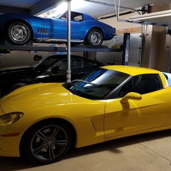 Garage Car Lift with Classic and Modern Corvettes - Rod from Valparaiso, IN