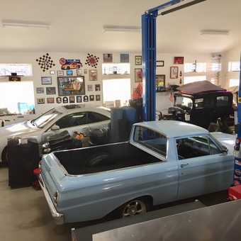 Classic Car Garage with Lift and Wall Decor - Mikey from COARSEGOLD, CA