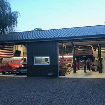 Spacious garage with car lift, classic trucks, and tools - Colin from Lakewood, CO