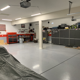 Organized garage with tool chests and storage cabinets - Rett from Scottsdale, AZ