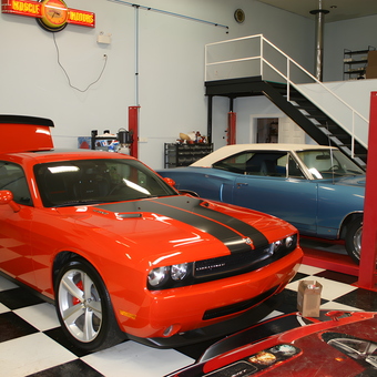 Classic and Modern Muscle Cars on Lifts in Garage - Basil from Fort Nelson, BC