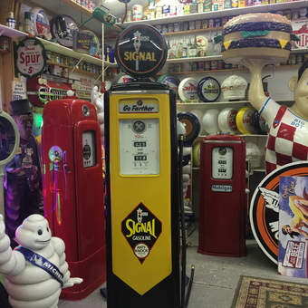 Vintage Gas Pumps and Garage Signs Display - Big Cheese