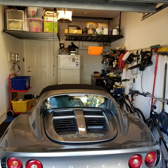 Organized garage with storage shelves and Lotus Elise - Mike from Boynton Beach, FL