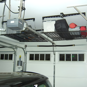 Overhead Garage Storage Racks with Bins and Bags - Annette from Milton, GA