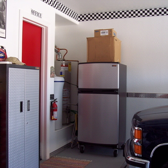 Diamond Plate Cabinets and Fridge in Organized Garage - Captain from CAVE CREEK, AZ
