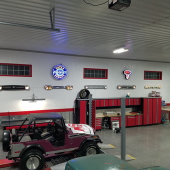 Custom garage with neon signs, cabinets, wall art - Doug from Valley, WA