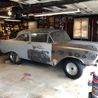 Restoration Garage with Classic Car and Tools - Hot Rod Surfer from Hatboro, PA