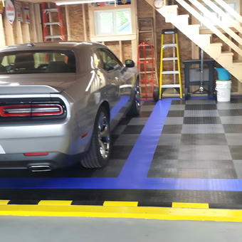 Custom garage flooring with Dodge and ladders - Bud from Waterville, ME