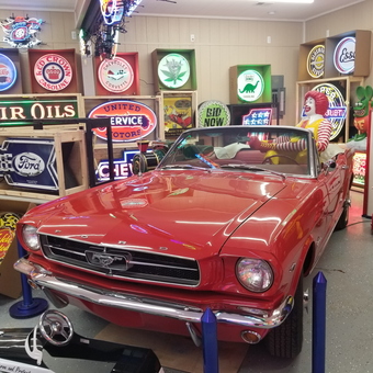 Classic Mustang With Neon Signs and Mobilgas Pump - Big Cheese