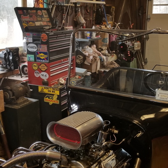 Classic hot rod, tool chest, and workbench in garage - Randy from Bainbridge, NY