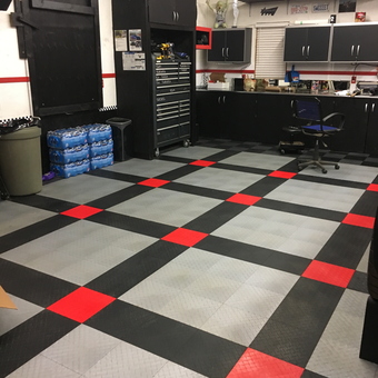 Garage with Modular Tile Flooring and Cabinets - RazorSVT from Fort McMurray