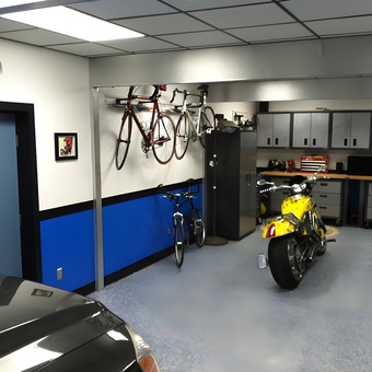 Organized Garage With Cabinets, Bike Racks, and Motorcycle - John from Piedmont, SC