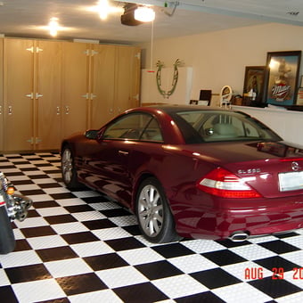 Checkered Garage Floor with Cabinets and Classic Car - Steve from Narragansett, RI