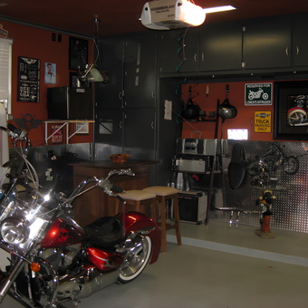 Motorcycle Garage with Bar Stools and Tool Storage - Loren from Amarillo, TX