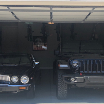 Organized garage with cabinets and wall bike racks - John from Norcross, GA