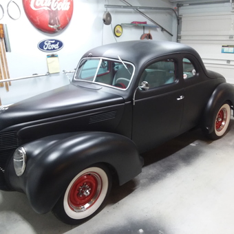 Classic Black Coupe and Retro Signs in Garage - Leland from Mattoon, IL
