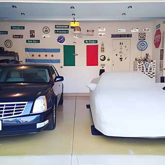 Organized Garage with Wall Signs and Car Covers - Bob from Plainfield, IL