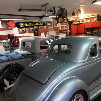 Classic Cars in Organized Garage with Red Cabinets - Dan from Waverly, IA