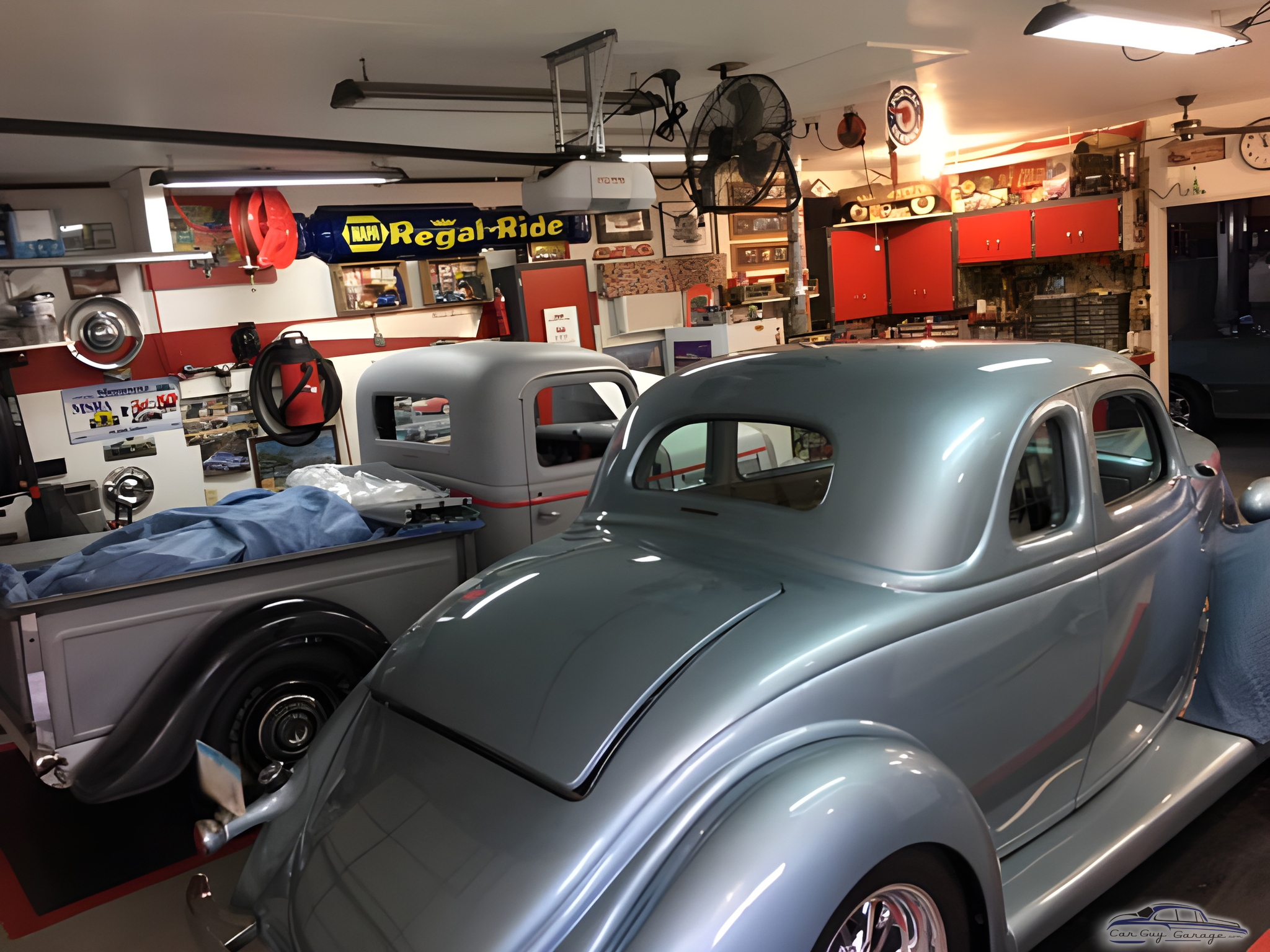Classic Cars in Organized Garage with Red Cabinets - Dan from Waverly, IA
