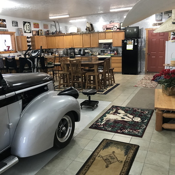 Classic Car Garage with Bar Stools and Wall Signs - Darrell from Minot, ND