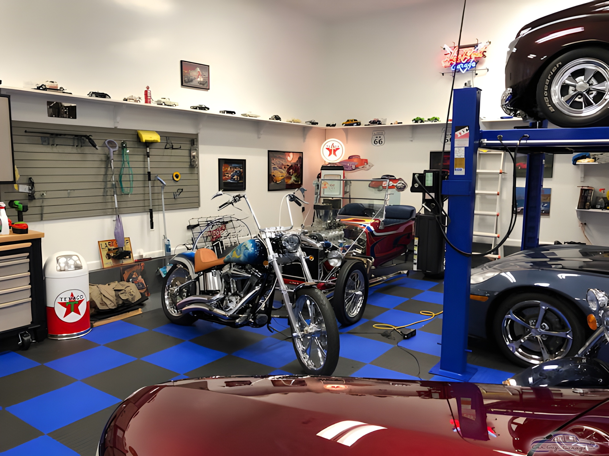 Custom Garage with Lift, Motorcycles, and Texaco Decor - Joseph from East Greenwich, RI