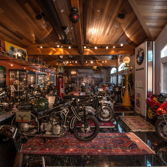 Classic Motorcycle Collection with Vintage Gas Pumps - Petsr