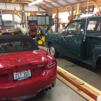Organized garage with classic truck and red convertible - Randy from Louisville, KY