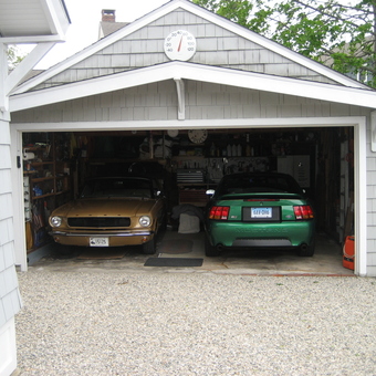 Classic and Modern Mustang Garage with Storage Shelves - Harry from Norwalk, CT