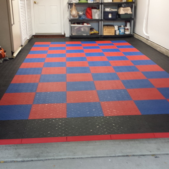 Red and Blue Garage Floor Tiles with Shelving - Bob from Fort Wayne, IN