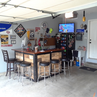Garage Bar with Stools, Wall Signs, and TV - Rob from Cincinnati, OH