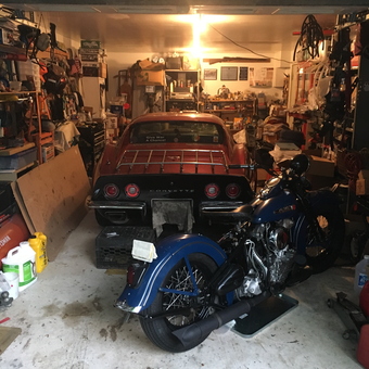 Classic Corvette and Motorcycle in Organized Garage - BJ from Norwood, NJ