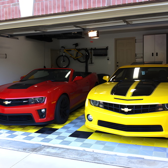 Garage with Camaros, Cabinets, and Floor Tiles - Rob from Rochester, MI