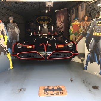 Batmobile garage with superhero decor and signs - Bill from Burtonsville, MD