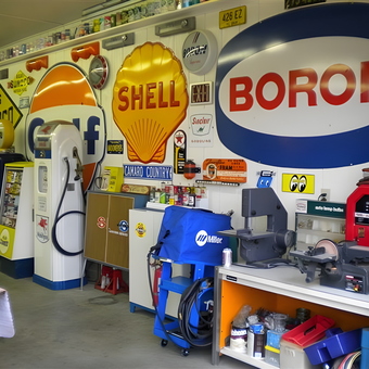 Vintage Gas Station Signs and Garage Tools Display - Robert from Alexandria, KY