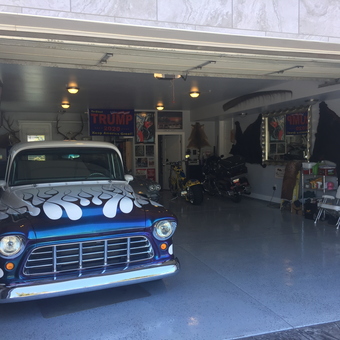 Custom Classic Truck and Motorcycles in Organized Garage - Tony from Oceanside, CA