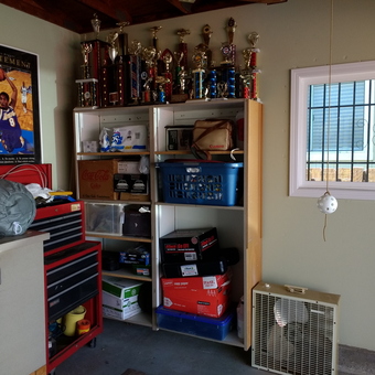 Organized garage with tool chest, shelving and fan - Tommy from Sun City, CA