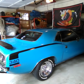 Classic blue muscle car in organized garage - Guy from South Windsor, CT