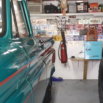 Classic Car Garage with Vintage Decor and License Plates - Steve from Utica, MI