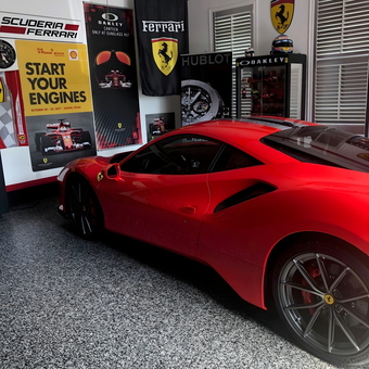 Ferrari Themed Garage With Wall Art and Display Case - Chalfont, PA