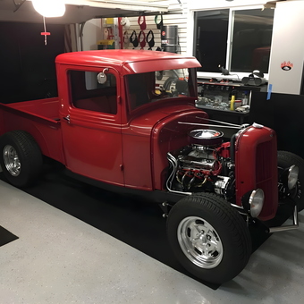 Classic Red Hot Rod Truck in Organized Garage - ROADENTS from Penn Valley, CA