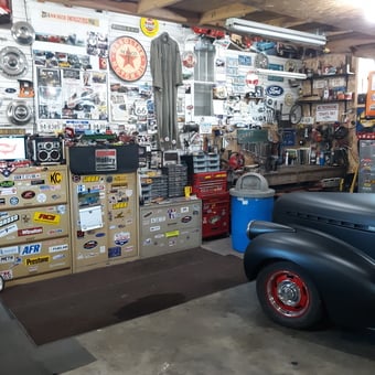 Classic Car Garage with Wall Decor and Tool Storage - Jonathan from Osage, IA