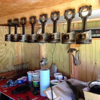 Garage Workbench With Engine Pistons Decor - Mike from Dekalb, IL