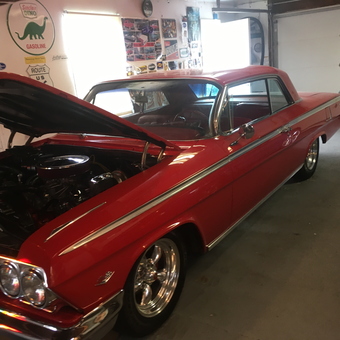 Classic red car and vintage garage signs - Lou from Clinton, CT