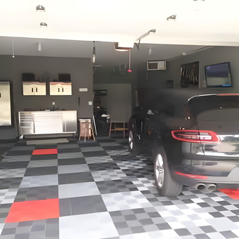 Modern garage with modular flooring and storage cabinets - Rick from Valparaiso, IN