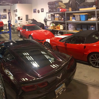 Corvettes with Car Lift and Shelving in Garage - Brad from Bradenton, FL