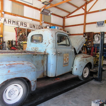 Classic Truck on Car Lift in Organized Garage - Stan from Alton, KS