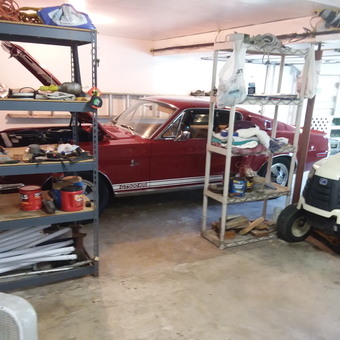 Organized garage with Mustang GT500 and storage racks - Joe from Groveland, IL