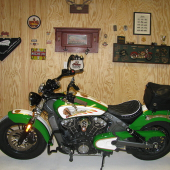 Indian Motorcycle in Decorated Garage with Signs - Cavedweller from MOBILE, AL
