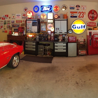 Classic Garage with Red Muscle Cars and Vintage Signs - Mike from GA